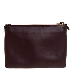 Pre Owned Celine Burgundy Leather Large Trio Crossbody Bag