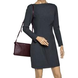 Pre Owned Celine Burgundy Leather Large Trio Crossbody Bag