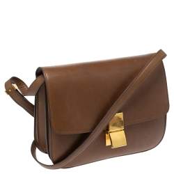 Pre Owned Celine Brown Leather Medium Classic Box Shoulder Bag