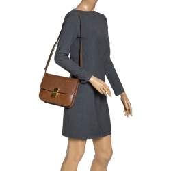 Pre Owned Celine Brown Leather Medium Classic Box Shoulder Bag