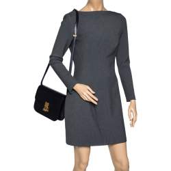 Pre Owned Celine Eggplant Purple Leather Medium Classic Box Shoulder Bag