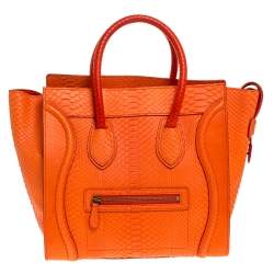 Celine Orange Python Mini Luggage Tote