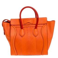 Pre Owned حقيبة يد سيلين ميني لاغيدج جلد ثعبان برتقالية