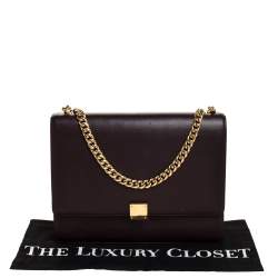 Pre Owned Celine Dark Burgundy Leather Large Case Chain Flap Shoulder Bag