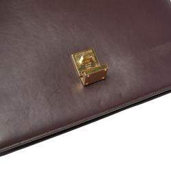 Pre Owned Celine Dark Burgundy Leather Large Case Chain Flap Shoulder Bag