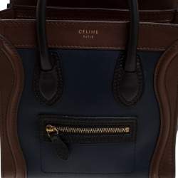 Pre Owned Celine Navy Blue/Brown Leather Nano Luggage Tote
