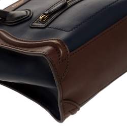 Pre Owned Celine Navy Blue/Brown Leather Nano Luggage Tote