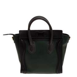 Pre Owned Celine Green/Black Leather Nano Luggage Tote