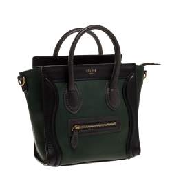 Pre Owned Celine Green/Black Leather Nano Luggage Tote
