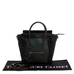 Pre Owned Celine Green/Black Leather Nano Luggage Tote