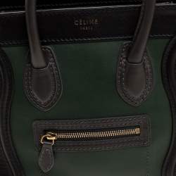 Pre Owned Celine Green/Black Leather Nano Luggage Tote