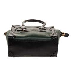 Pre Owned Celine Green/Black Leather Nano Luggage Tote