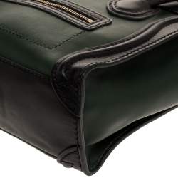 Pre Owned Celine Green/Black Leather Nano Luggage Tote