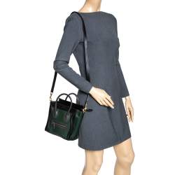 Pre Owned Celine Green/Black Leather Nano Luggage Tote