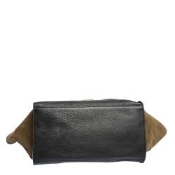 Pre Owned Celine Black/Khaki Leather and Suede Medium Trapeze Top Handle Bag