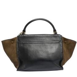 Pre Owned Celine Black/Khaki Leather and Suede Medium Trapeze Top Handle Bag