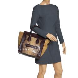 Pre Owned Celine Multicolor Python,Suede and Leather Mini Luggage Tote
