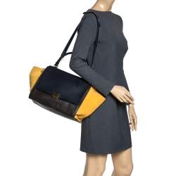 Pre Owned Celine Multicolor Leather and Suede Medium Trapeze Top Handle Bag