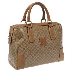 Celine Beige Coated Canvas and Leather Macadam Boston Bag