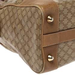 Celine Beige Coated Canvas and Leather Macadam Boston Bag