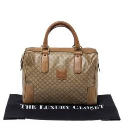 Celine Beige Coated Canvas and Leather Macadam Boston Bag