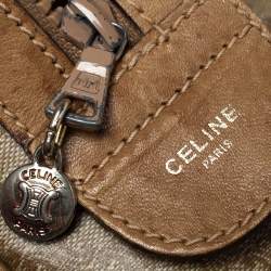 Celine Beige Coated Canvas and Leather Macadam Boston Bag