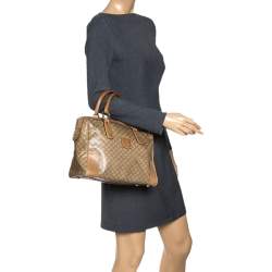 Celine Beige Coated Canvas and Leather Macadam Boston Bag