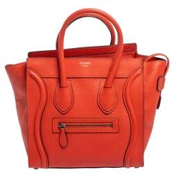 Pre Owned Celine Orange Leather Micro Luggage Tote