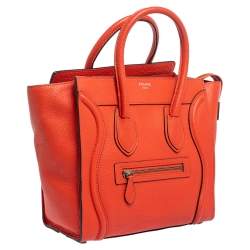 Pre Owned Celine Orange Leather Micro Luggage Tote
