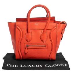 Pre Owned Celine Orange Leather Micro Luggage Tote