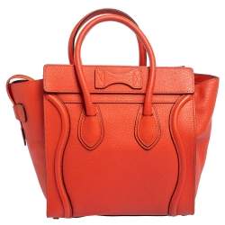 Pre Owned Celine Orange Leather Micro Luggage Tote
