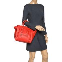 Pre Owned Celine Orange Leather Micro Luggage Tote