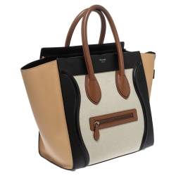 Pre Owned Celine Multicolor Leather and Canvas Mini Luggage Tote