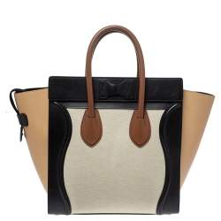 Pre Owned Celine Multicolor Leather and Canvas Mini Luggage Tote