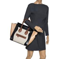 Pre Owned Celine Multicolor Leather and Canvas Mini Luggage Tote