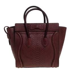 Pre Owned Celine Burgundy Python Micro Luggage Tote