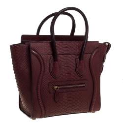 Pre Owned Celine Burgundy Python Micro Luggage Tote