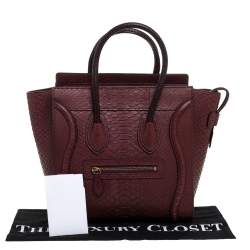 Pre Owned Celine Burgundy Python Micro Luggage Tote