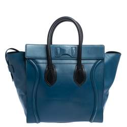 Celine Blue/Black Leather Mini Luggage Tote