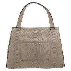 Pre Owned Celine Light Olive Green Python Medium Edge Top Handle Bag