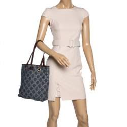 Pre Owned Celine Blue Macadam Denim and Leather Tote