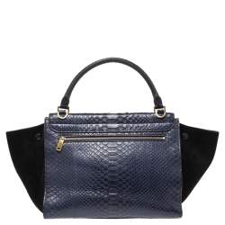 Pre Owned Celine Blue/Black Python and Suede Small Trapeze Top Handle Bag