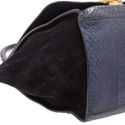 Pre Owned Celine Blue/Black Python and Suede Small Trapeze Top Handle Bag