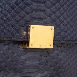Pre Owned Celine Blue/Black Python and Suede Small Trapeze Top Handle Bag