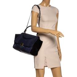 Pre Owned Celine Blue/Black Python and Suede Small Trapeze Top Handle Bag