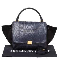 Pre Owned Celine Blue/Black Python and Suede Small Trapeze Top Handle Bag