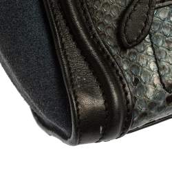 Pre Owned Celine Blue/Black Python/Leather and Suede Nano Luggage Tote