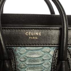 Pre Owned Celine Blue/Black Python/Leather and Suede Nano Luggage Tote
