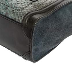 Pre Owned Celine Blue/Black Python/Leather and Suede Nano Luggage Tote