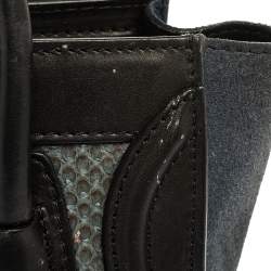 Pre Owned Celine Blue/Black Python/Leather and Suede Nano Luggage Tote